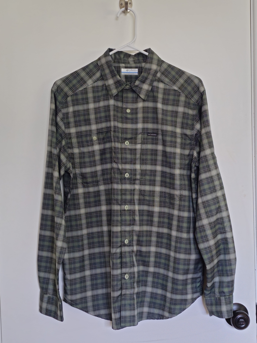 Columbia Green and Gray Plaid Long-Sleeve Button-Down Shirt